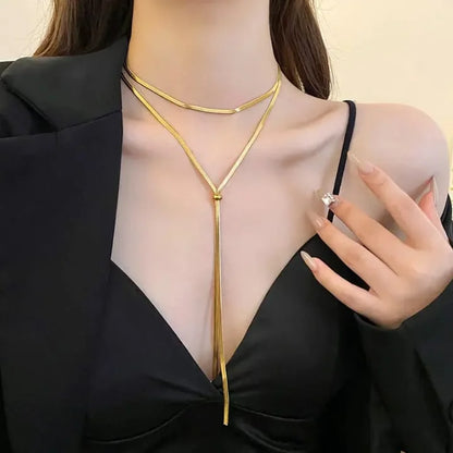 Gold Drape Lariat Necklace