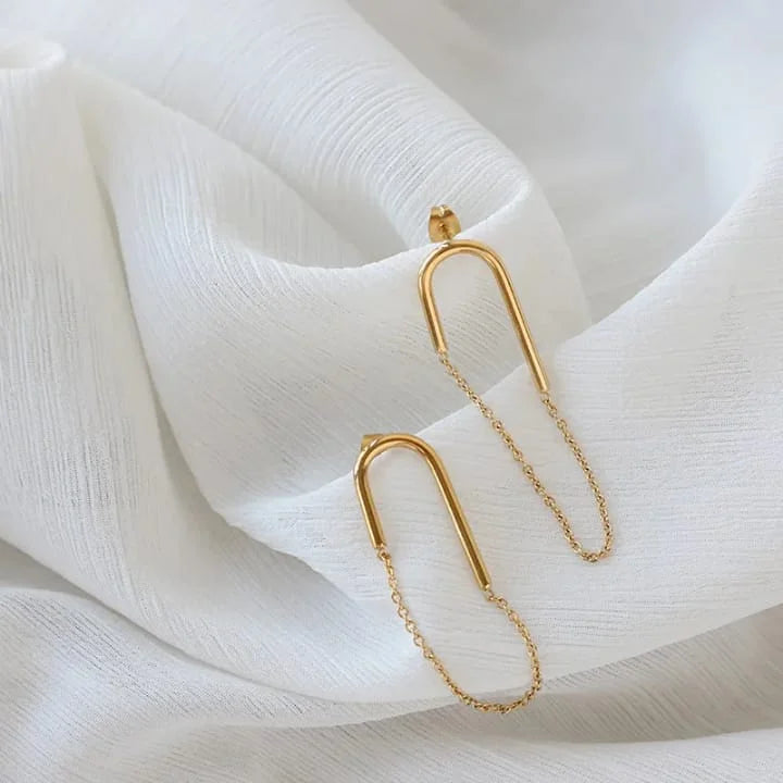 golden loop chain earrings
